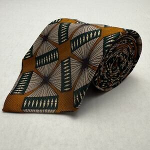 Geometric Mid Century Modern Diamond Neck Tie Orange Harborough Sunburst Green